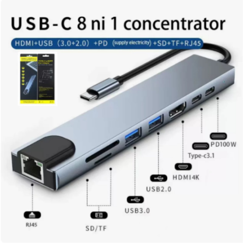 Usb C Hub Sd Card Reader 4K Hdmi - 8-in-1 Type-C Expansion Dock with Network