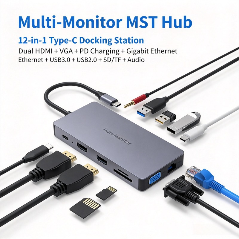 Usb C Hub 12 In 1 Triple Display - Type C Docking Station 12-in-1 USB