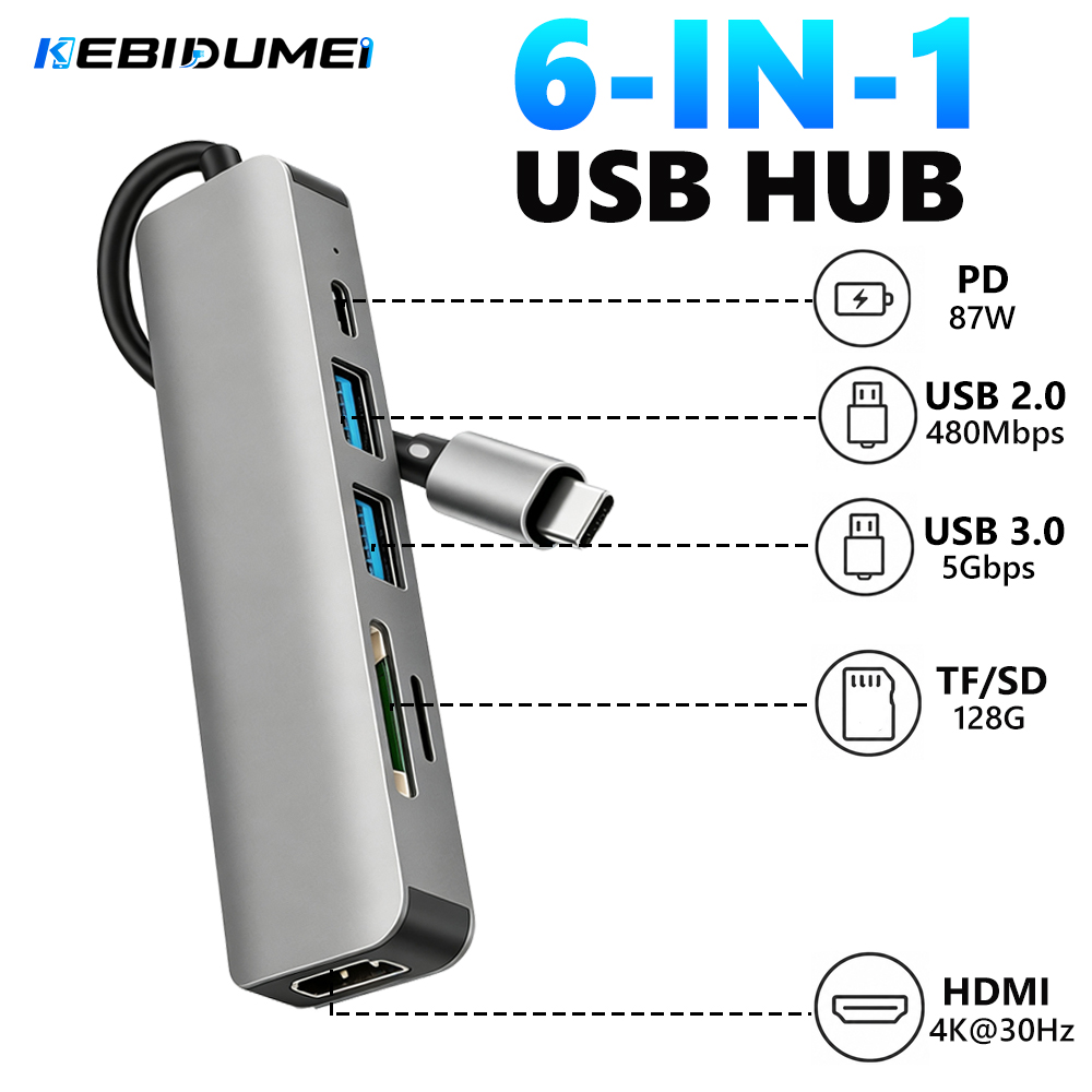 Usb C Hub Sd Card Reader 4K Hdmi - KEBIDUMEI 6 in 1 USB 3.0