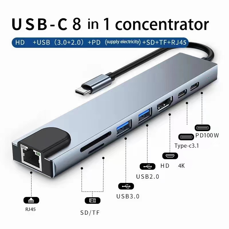 Usb C Hub Sd Card Reader 4K Hdmi - 8in1 Type C Hub USB C