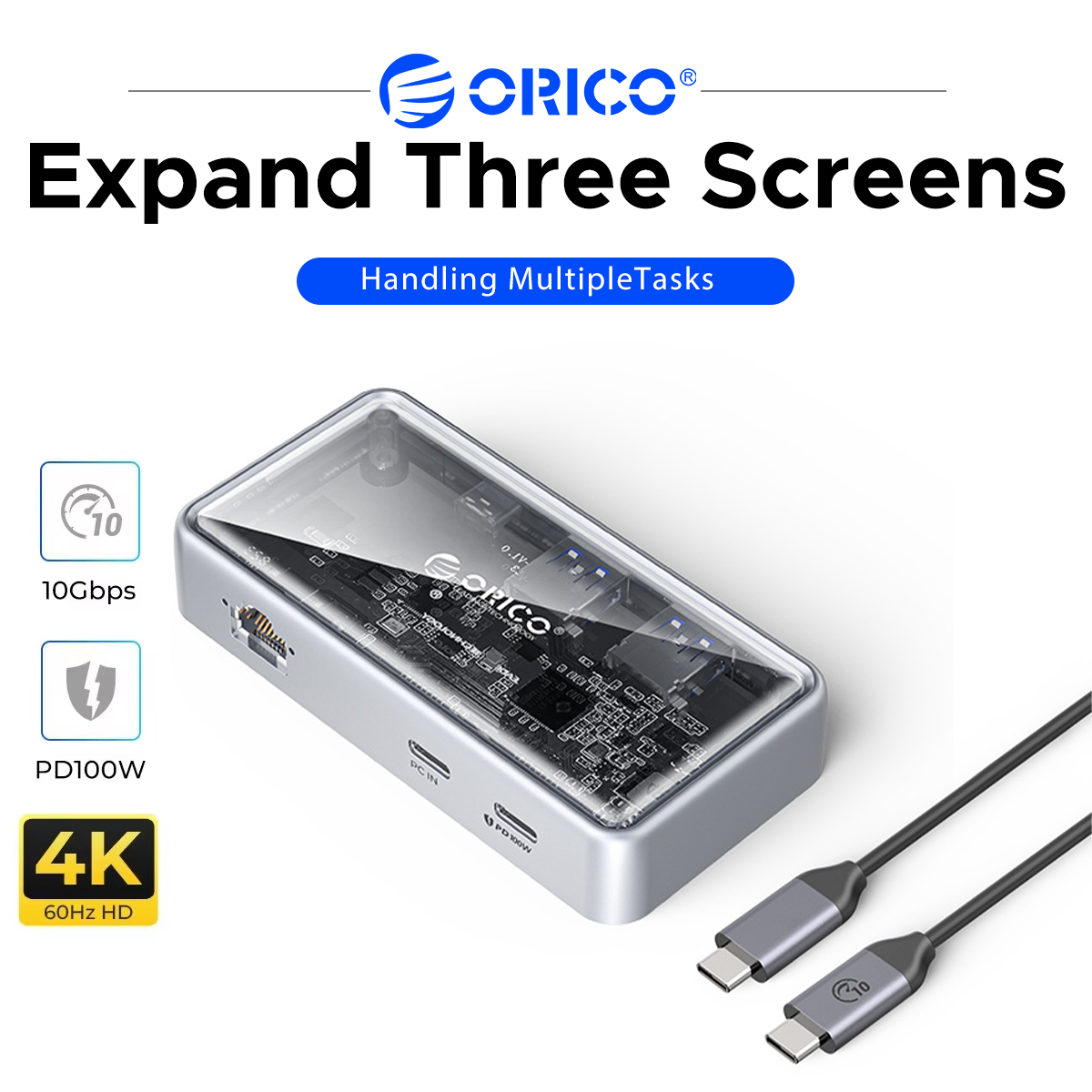 Usb C Hub Ethernet 2.5G - ORICO Transparent USB C Docking Station
