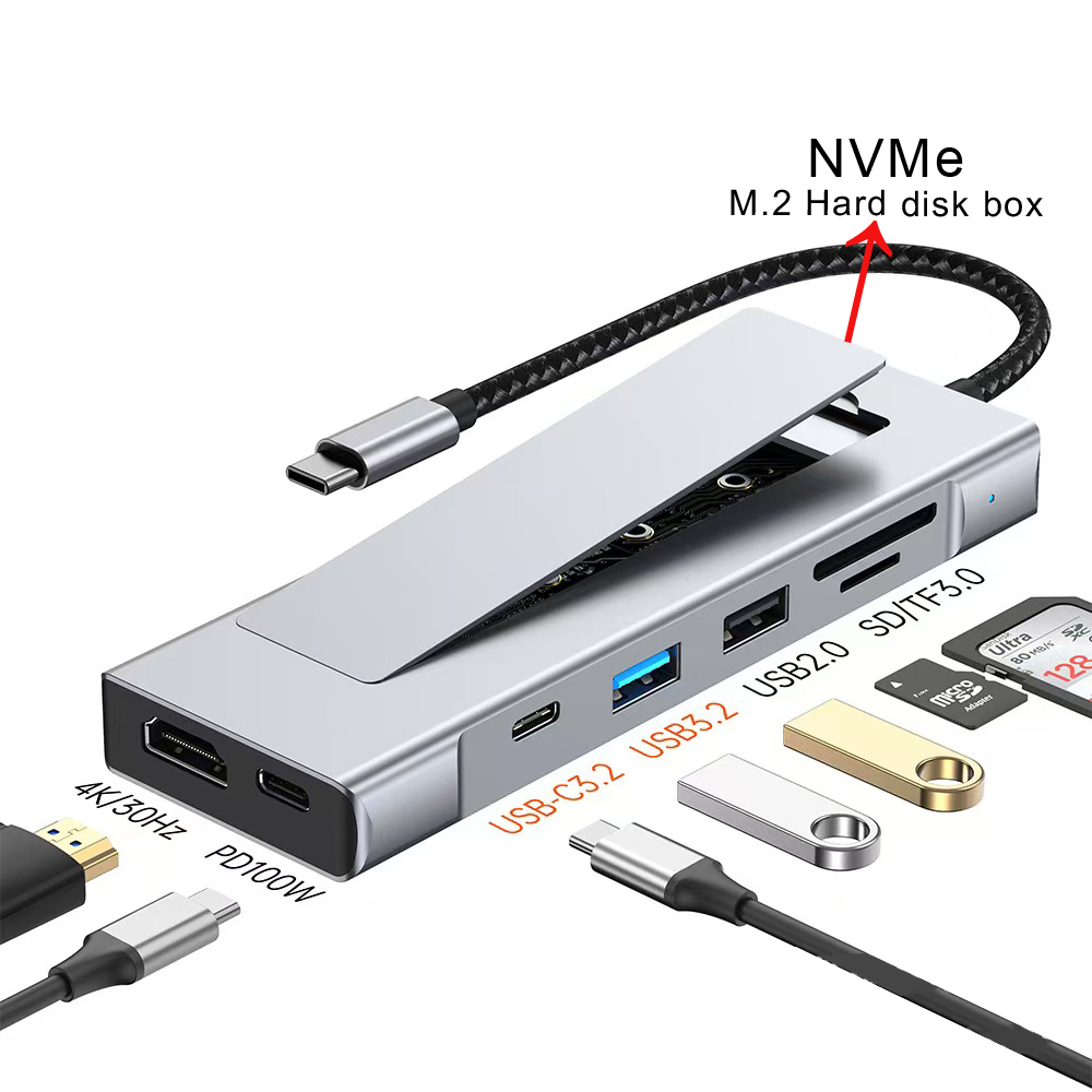 Usb C Hub With M.2 Nvme Slot - 8-in-1 USB C Hub with M.2