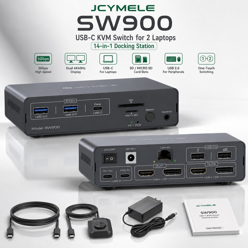 Docking Station Displaylink Dual 4K - 14-in-1 USB-C KVM Docking Station Dual