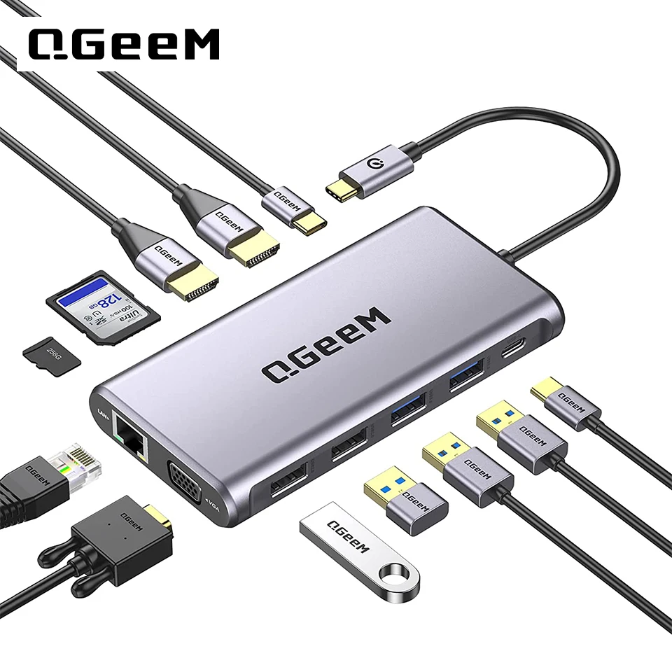 Usb C Hub 12 In 1 Triple Display - QGeeM USB C Docking Station,12 in