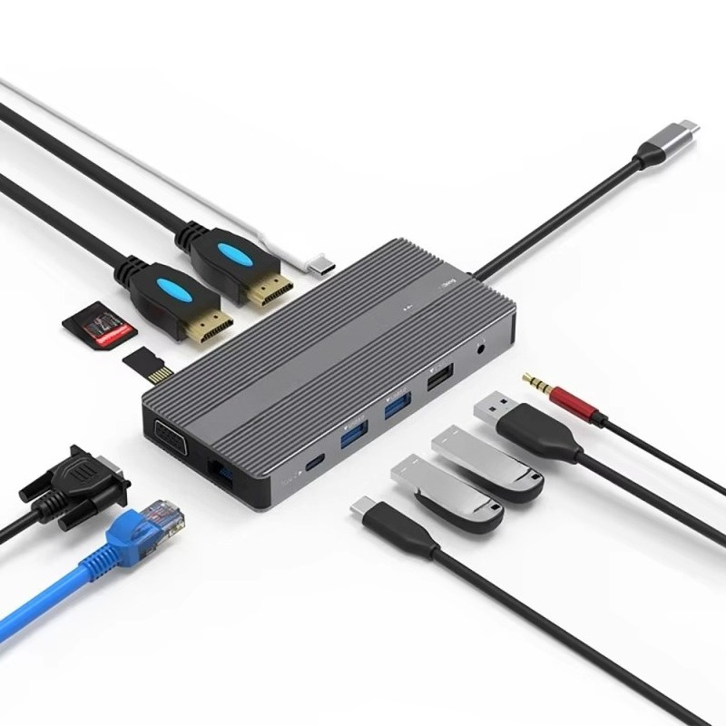 EE1 Laptop Docking Station 12  - огляд і ціна Usb C Hub 12 In 1 Triple Display
