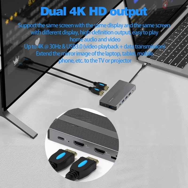 EE1 Laptop Docking Station 12  - огляд і ціна Usb C Hub 12 In 1 Triple Display