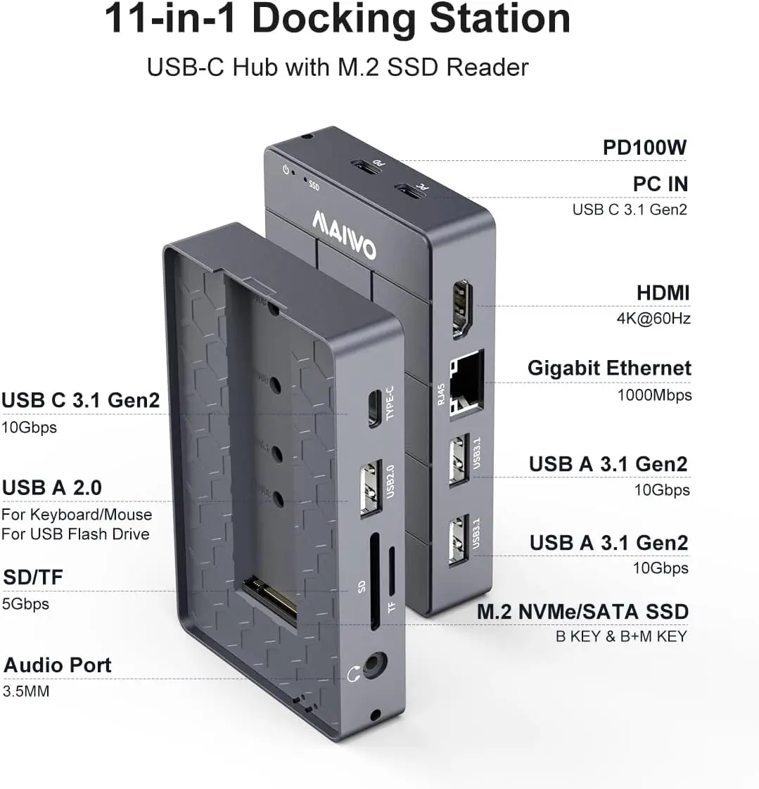 MAIWO M.2 NVME SATA SSD Enclos - огляд і ціна Usb C Hub With M.2 Nvme Slot