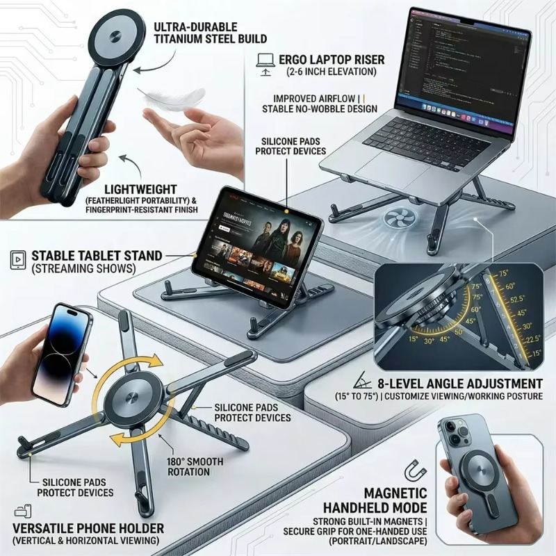 Portable Magnetic Phone Holder - огляд і ціна Laptop Stand Dock Aluminum