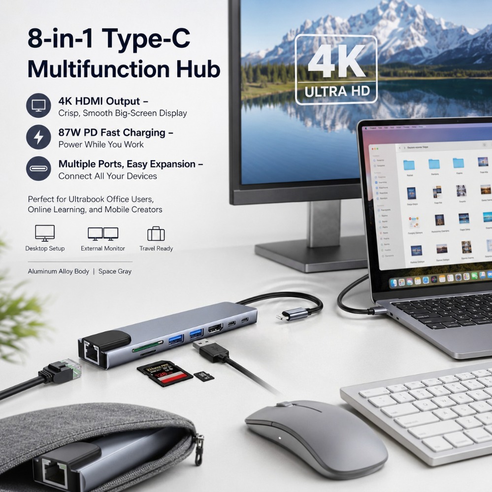 8 in 1 Type C HUB Docking Stat - огляд і ціна Usb C Dock Dual Hdmi 4K
