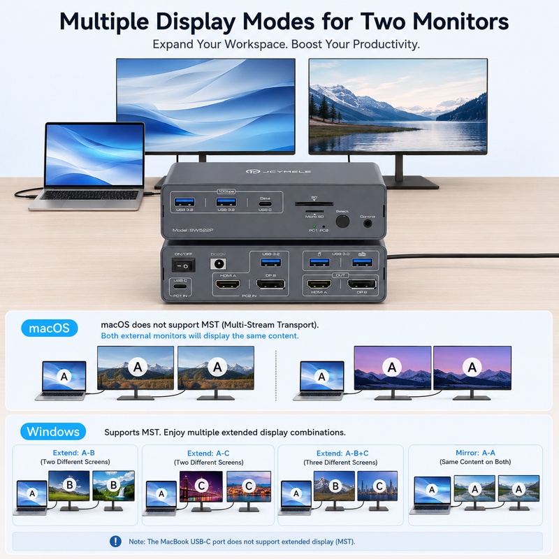 JCYMELE Dual-Monitor USB-C KVM - огляд і ціна Docking Station Dual Monitor Dp Hdmi