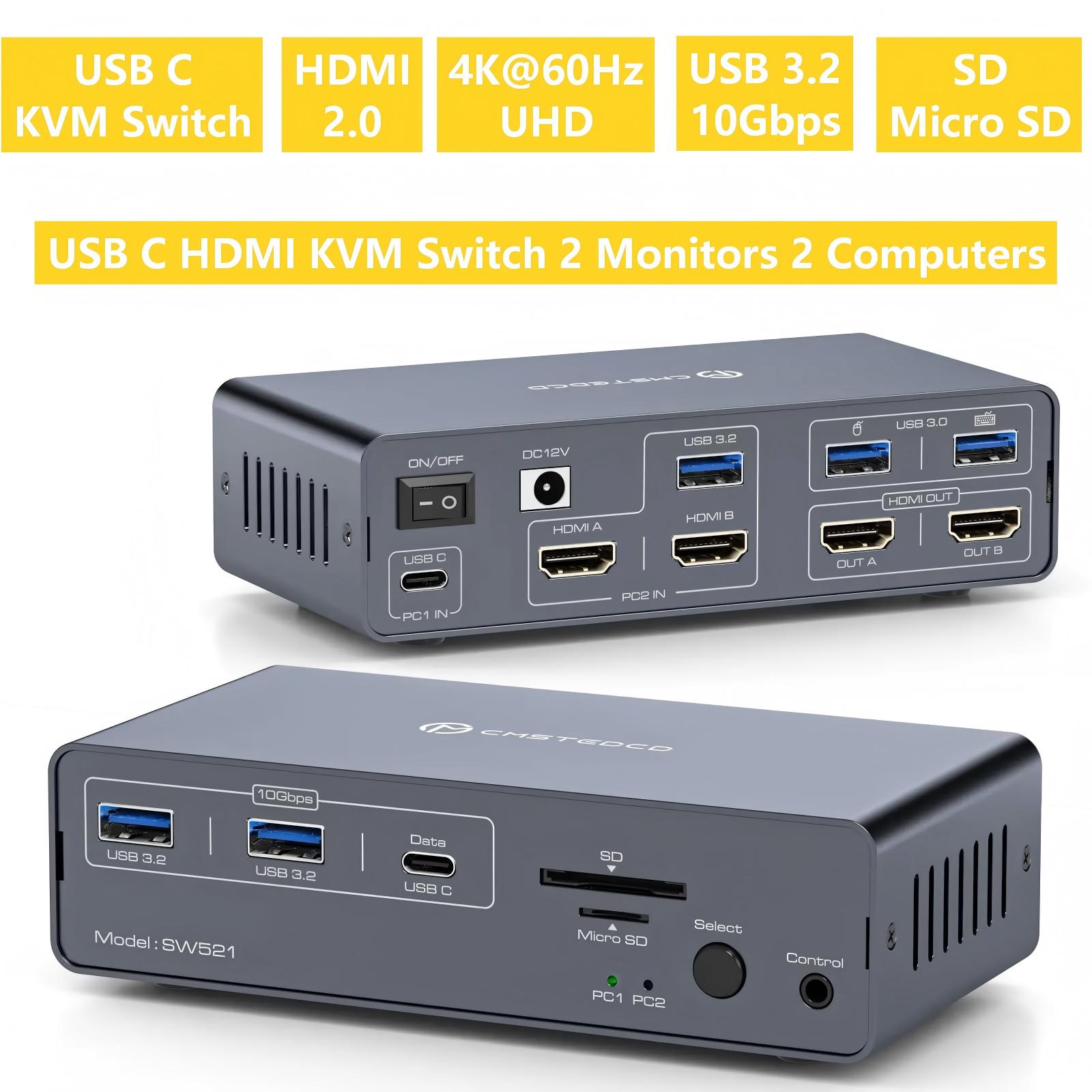 KVM Switch 2 Monitors 2 Comput - огляд і ціна Docking Station Dual Monitor Dp Hdmi