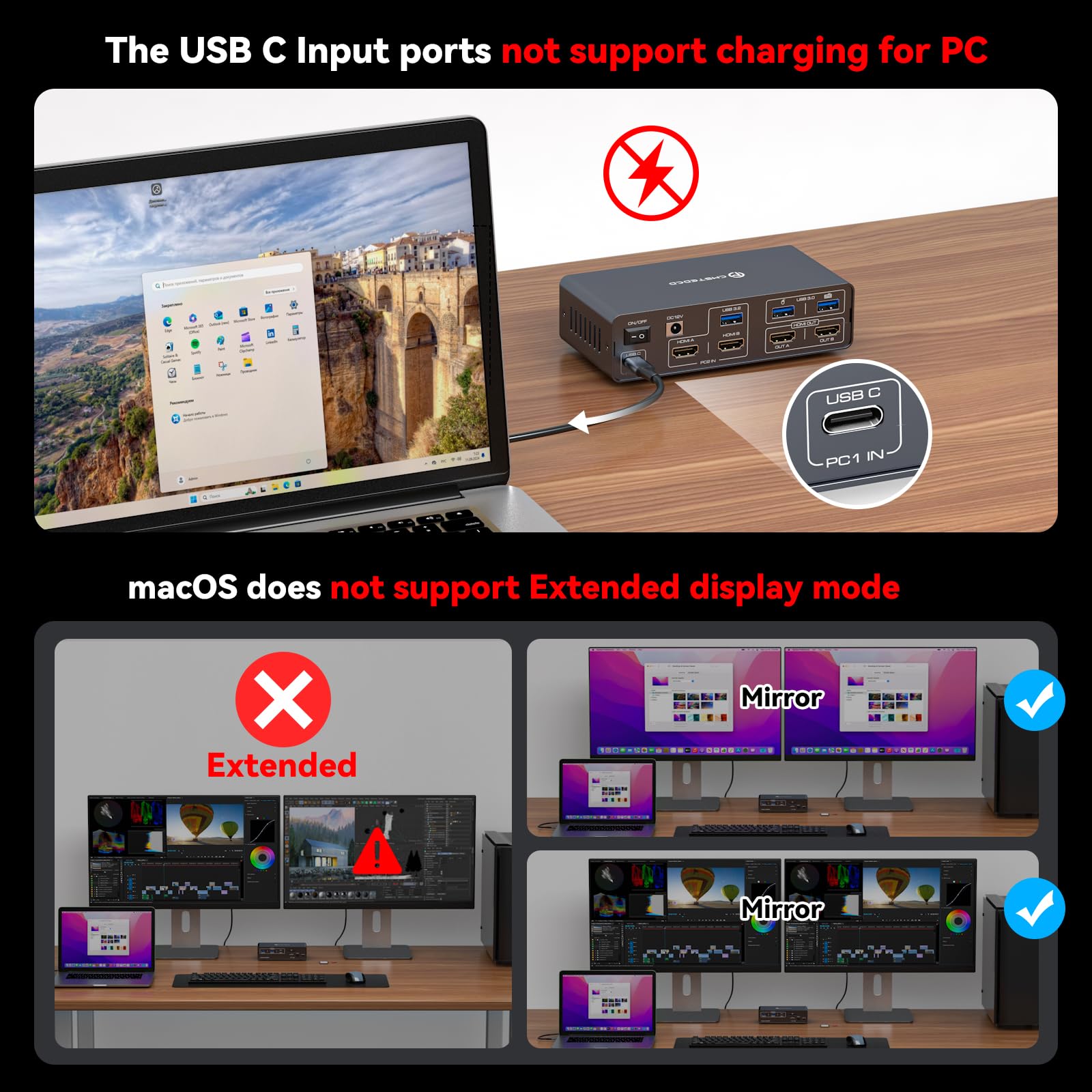 KVM Switch 2 Monitors 2 Comput - огляд і ціна Docking Station Dual Monitor Dp Hdmi