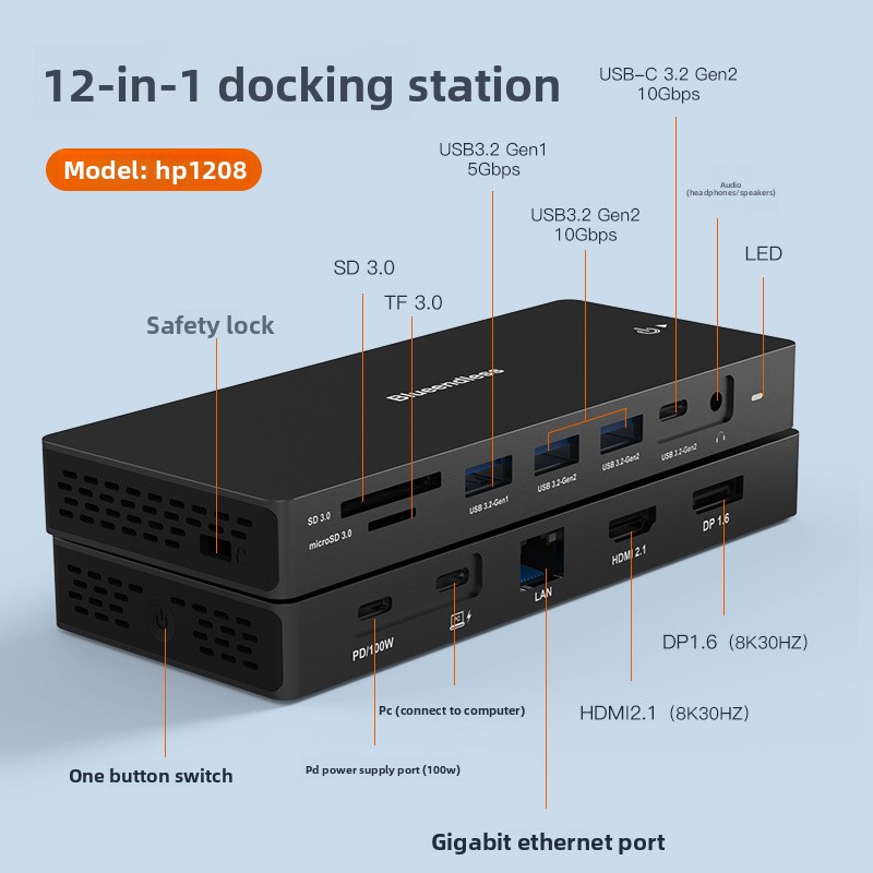 USB C Docking Station 4K60Hz H - огляд і ціна Usb C Hub 12 In 1 Triple Display