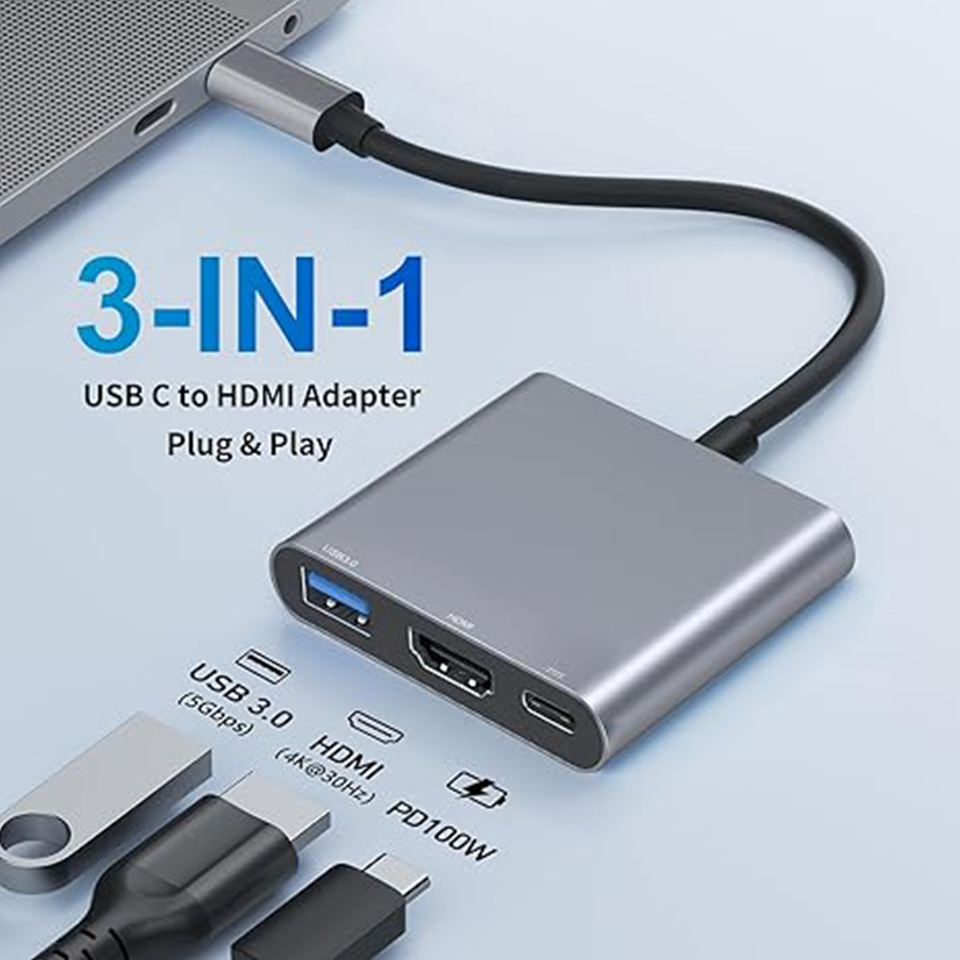 3-In-1 Type-C Usb Hub Male To  - огляд і ціна Usb C Dock Dual Hdmi 4K