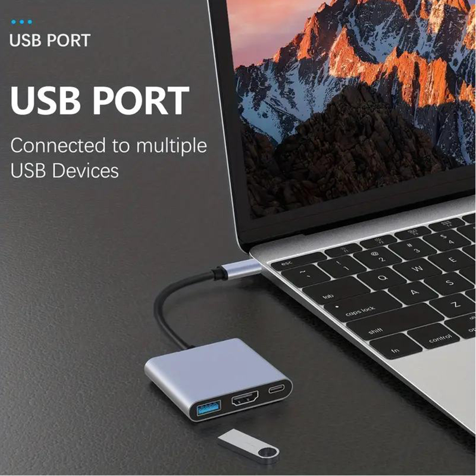 3-In-1 Type-C Usb Hub Male To  - огляд і ціна Usb C Dock Dual Hdmi 4K