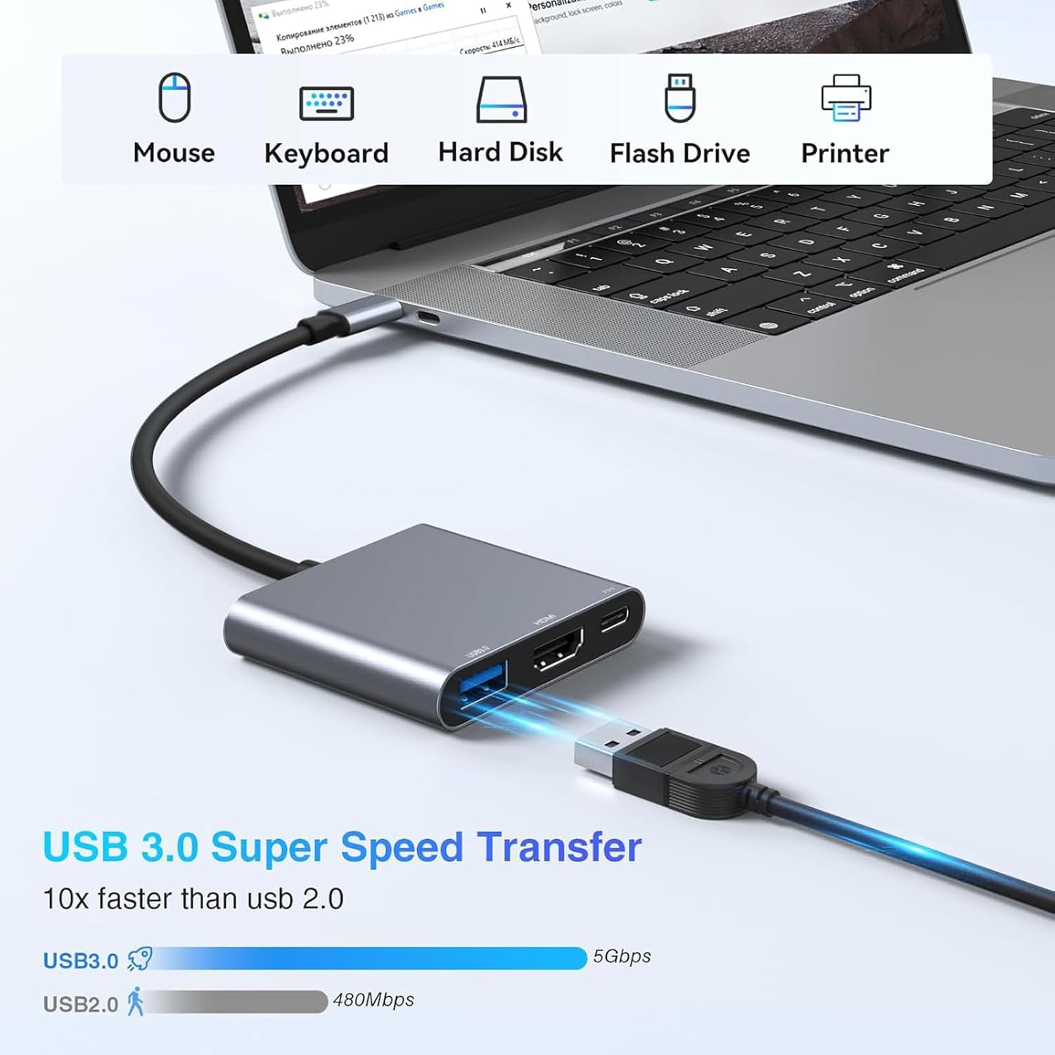 3-In-1 Type-C Usb Hub Male To  - огляд і ціна Usb C Dock Dual Hdmi 4K